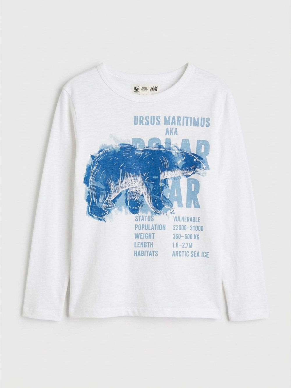 H&M Cotton WWF Size 6-8 Polar Bear Long Sleeve Shirt